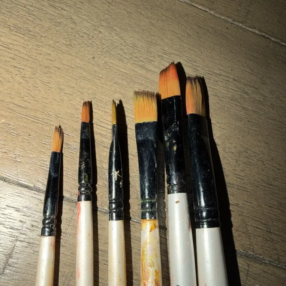 Bomeija Professional Watercolor Paint Brush Set 6 Pcs Slant Flat Well Loved Used